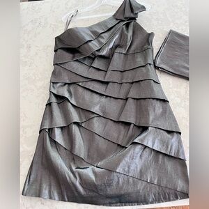 Elegant One-Shoulder Gray Dress, May Queen Couture, Size 18